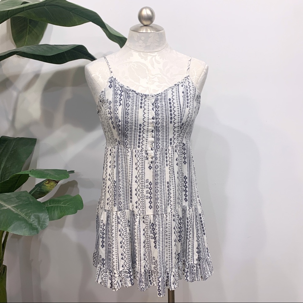 Full Tilt Button Down Patterned Mini Dress - image 1